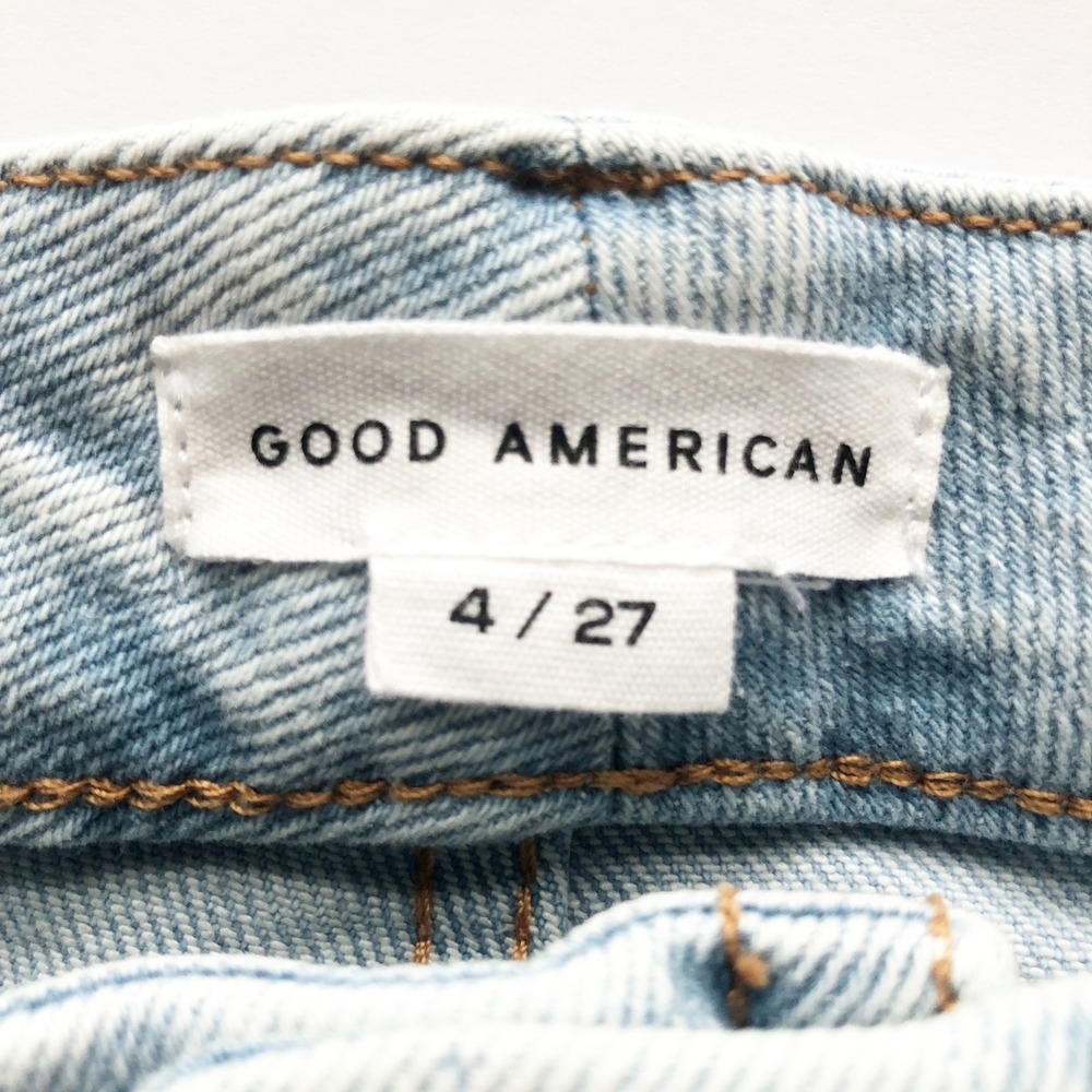GOOD AMERICAN Jeans Size 4 Blue Good Classic Inset Ankle Slim Indigo454 Raw Hem - Picture 7 of 11